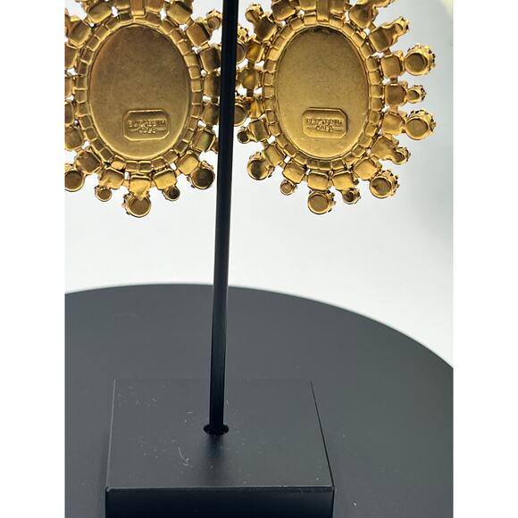 Elizabeth Cole Maven Blue Turquoise Large Oval Austrian Crystal Dangle Earrings - Picture 9 of 10